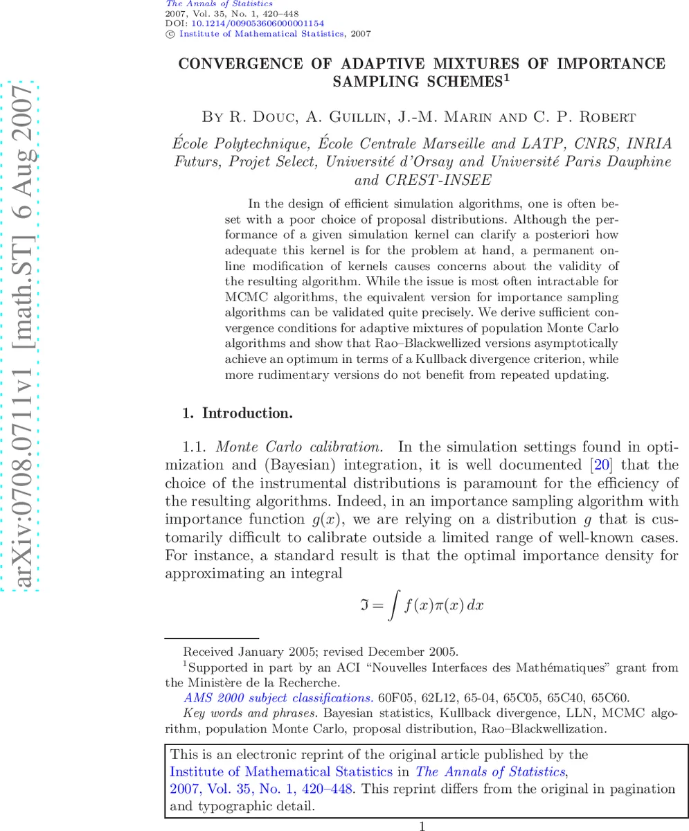 Convergence of adaptive mixtures of importance sampling schemes