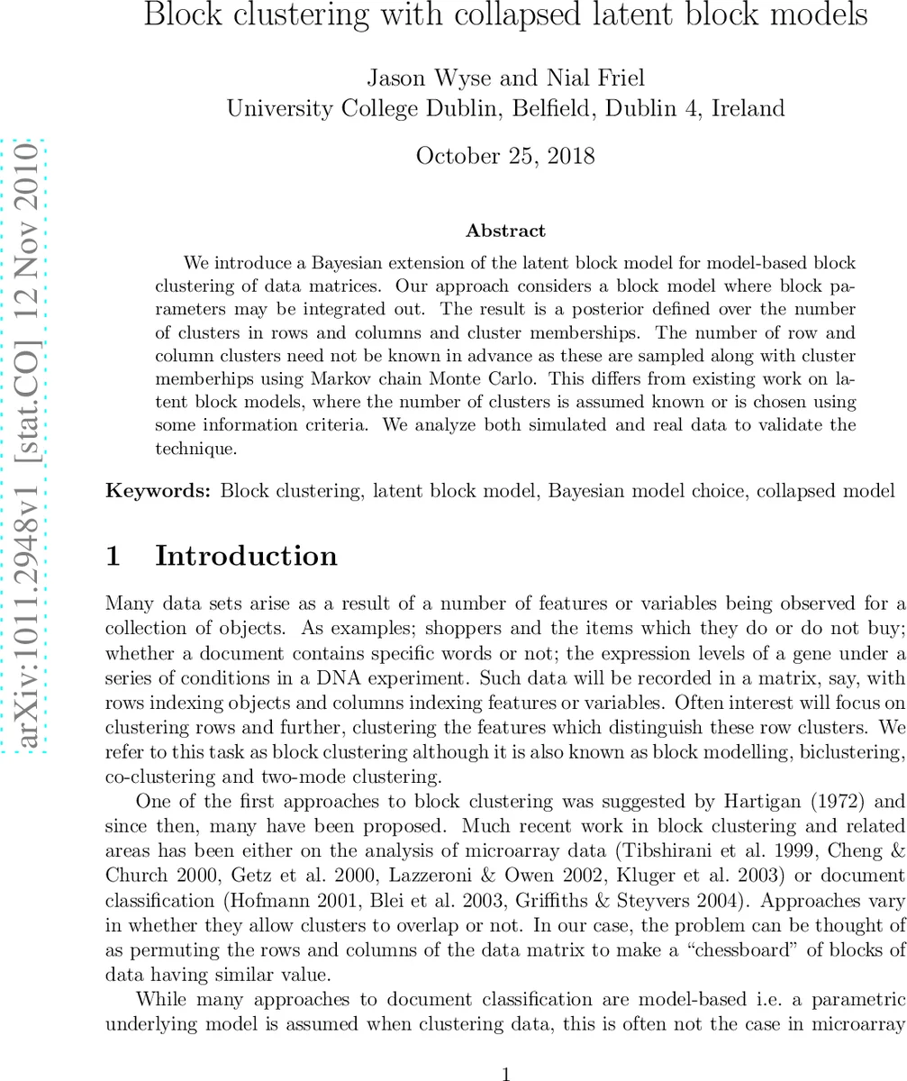 Block clustering with collapsed latent block models