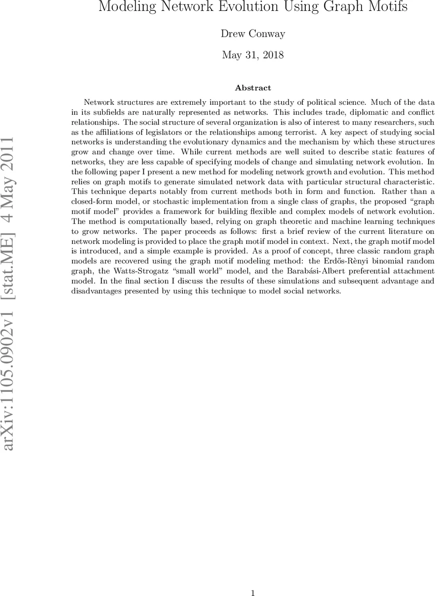 Modeling Network Evolution Using Graph Motifs
