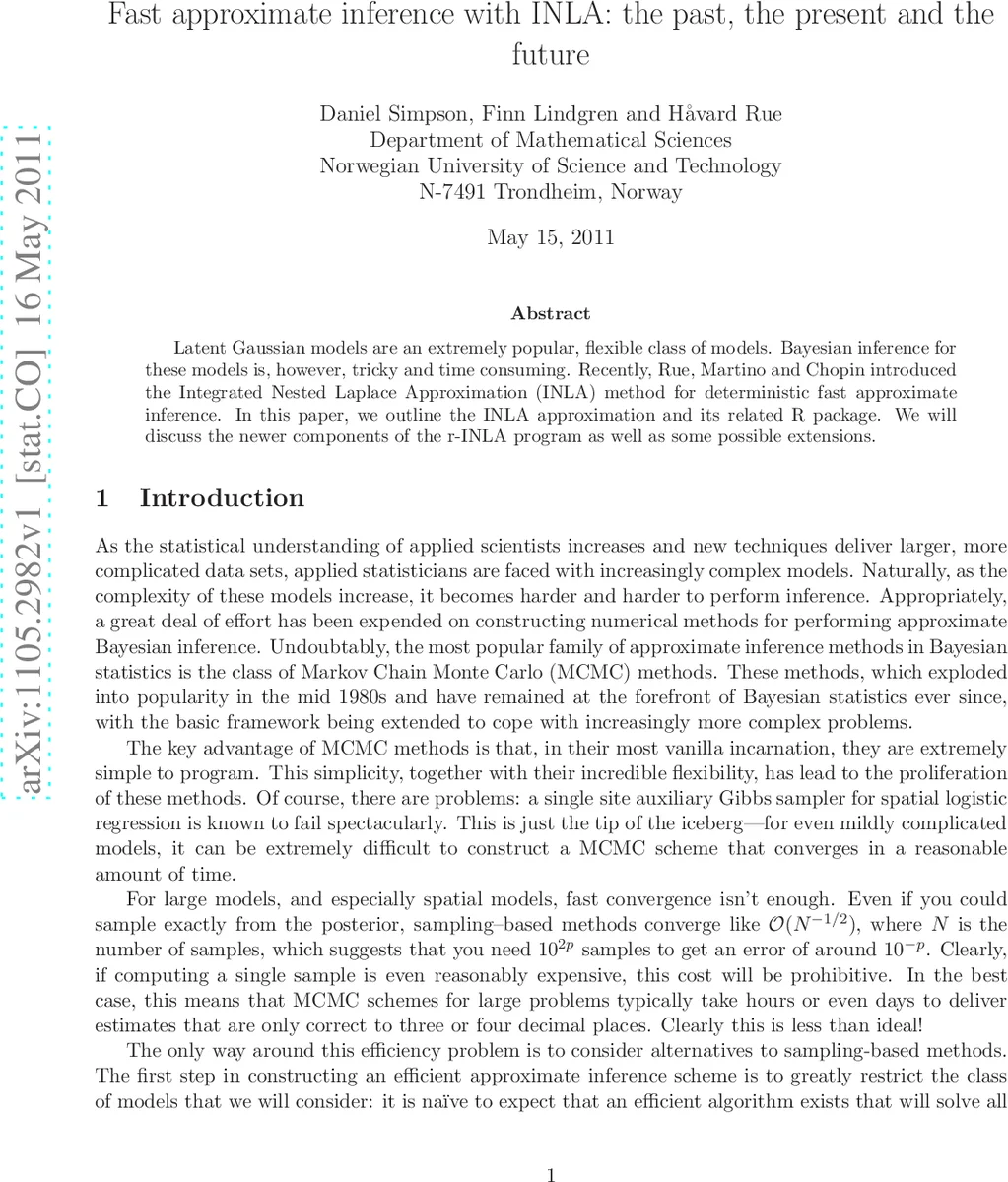 Fast approximate inference with INLA: the past, the present and the   future