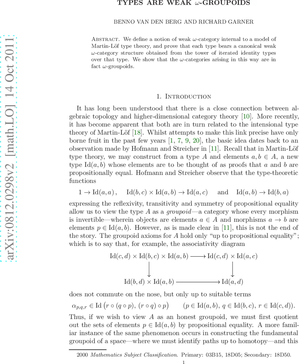 Types are weak omega-groupoids