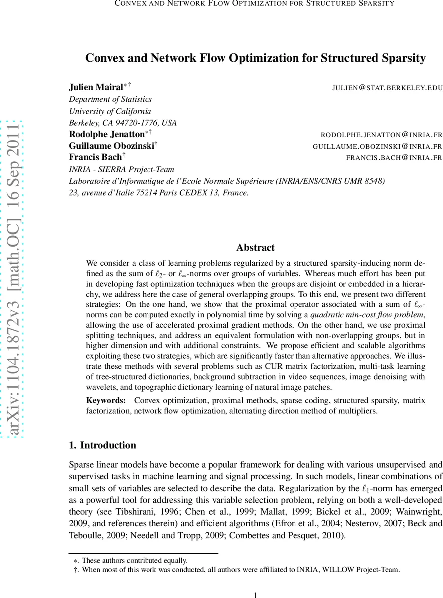 Convex and Network Flow Optimization for Structured Sparsity