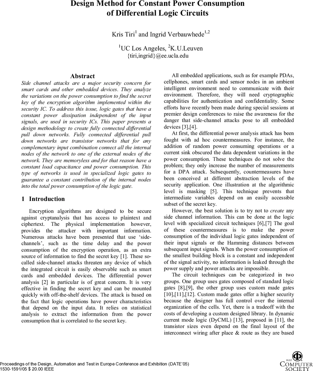 Design Method for Constant Power Consumption of Differential Logic   Circuits