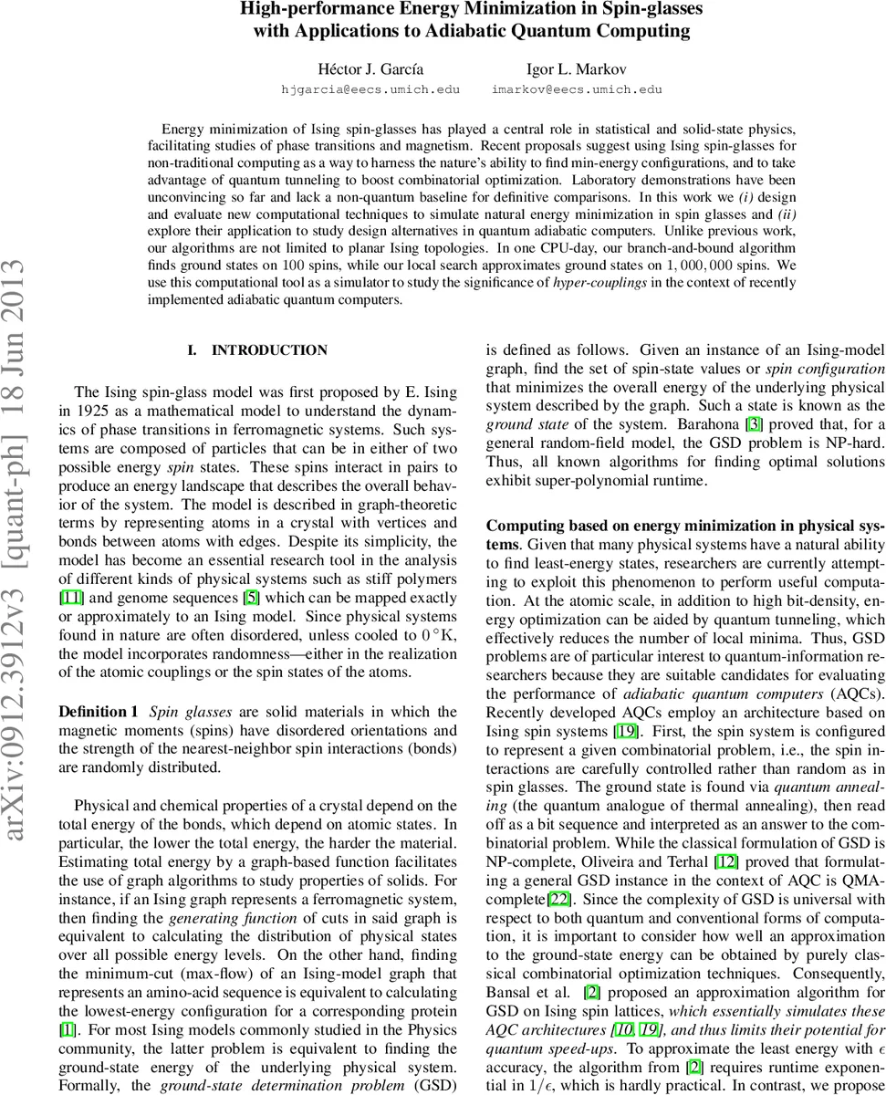 High-performance Energy Minimization with Applications to Adiabatic   Quantum Computing