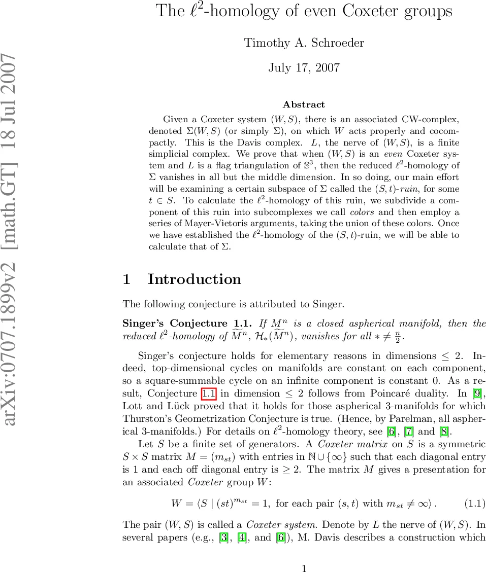 The $ell^2$-homology of even Coxeter groups