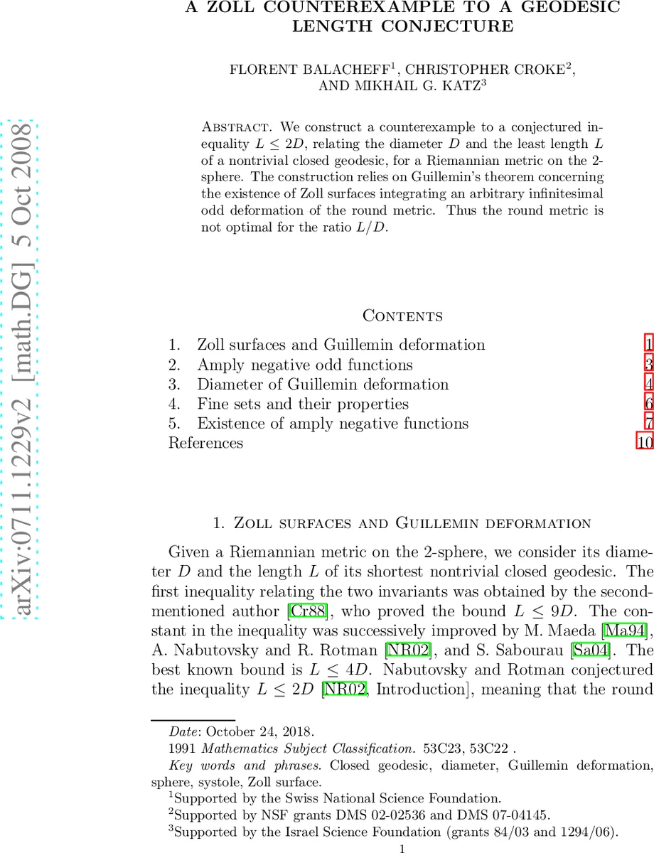 A Zoll counterexample to a geodesic length conjecture