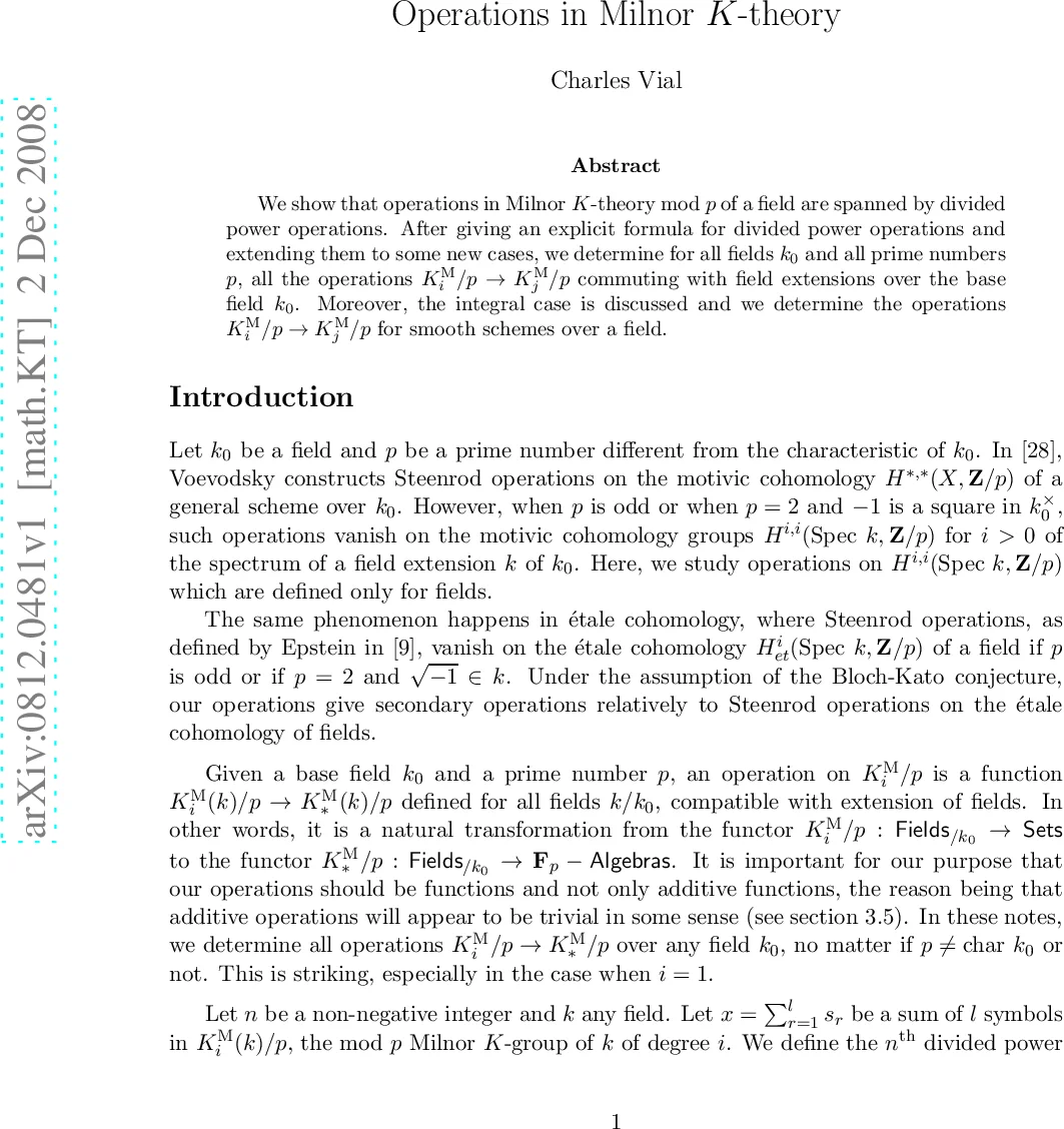 Operations in Milnor K-theory