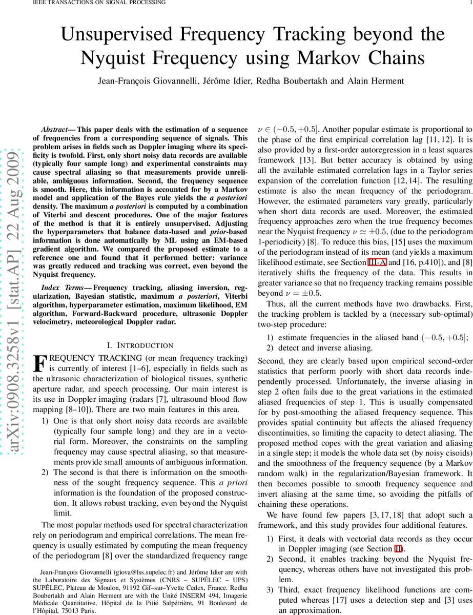 Unsupervised Frequency Tracking beyond the Nyquist Limit using Markov   Chains