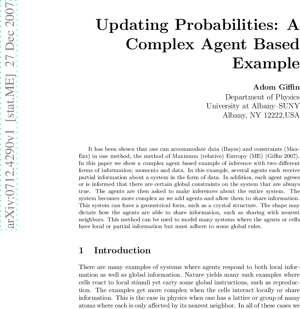 Updating Probabilities: A Complex Agent Based Example