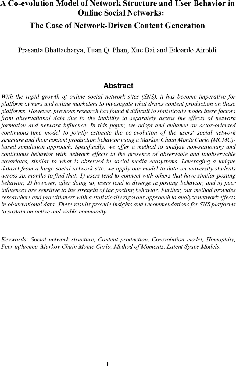 A Co-evolution Model of Network Structure and User Behavior in Online   Social Networks: The Case of Network-Driven Content Generation