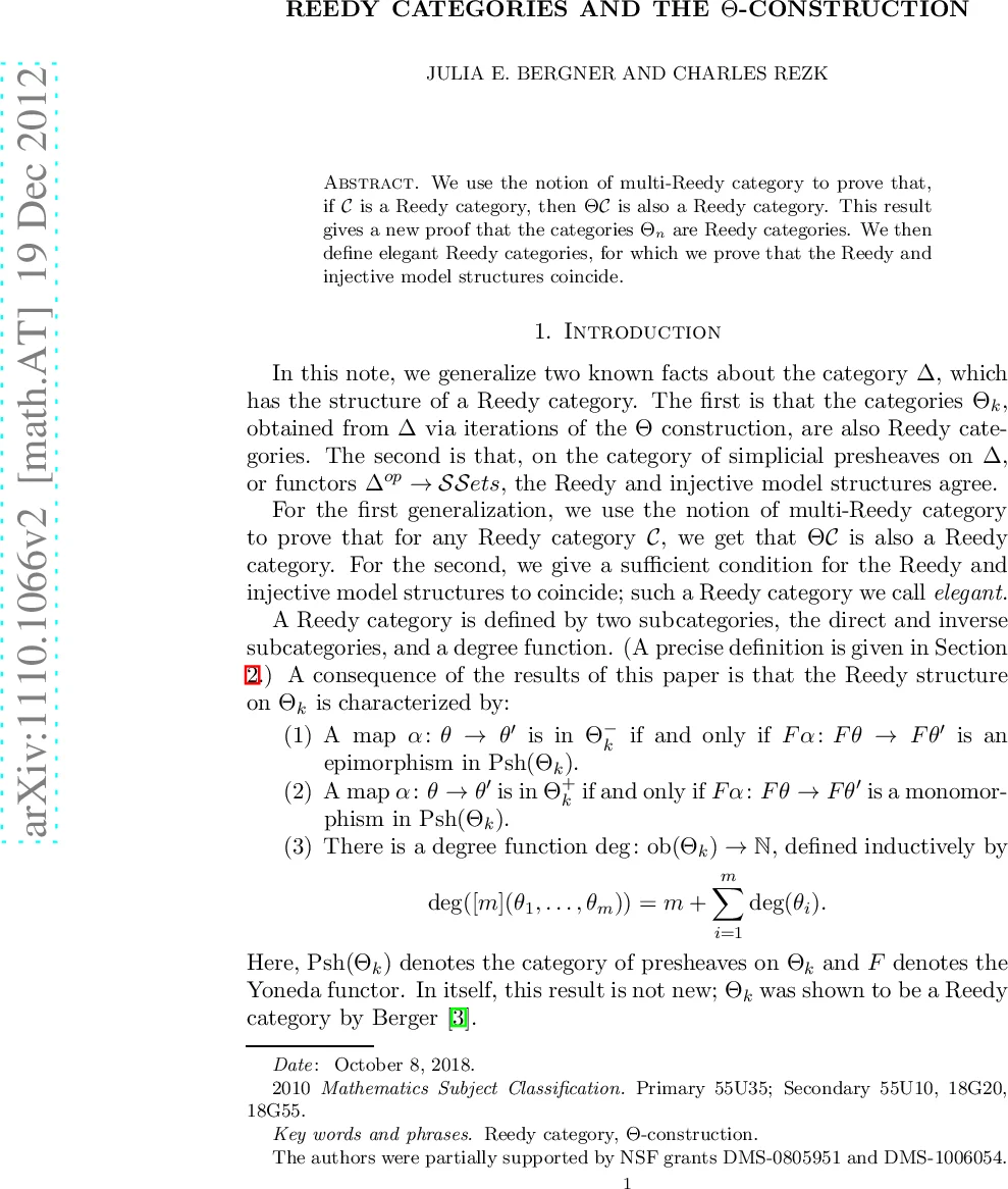 Reedy categories and the $Theta$-construction