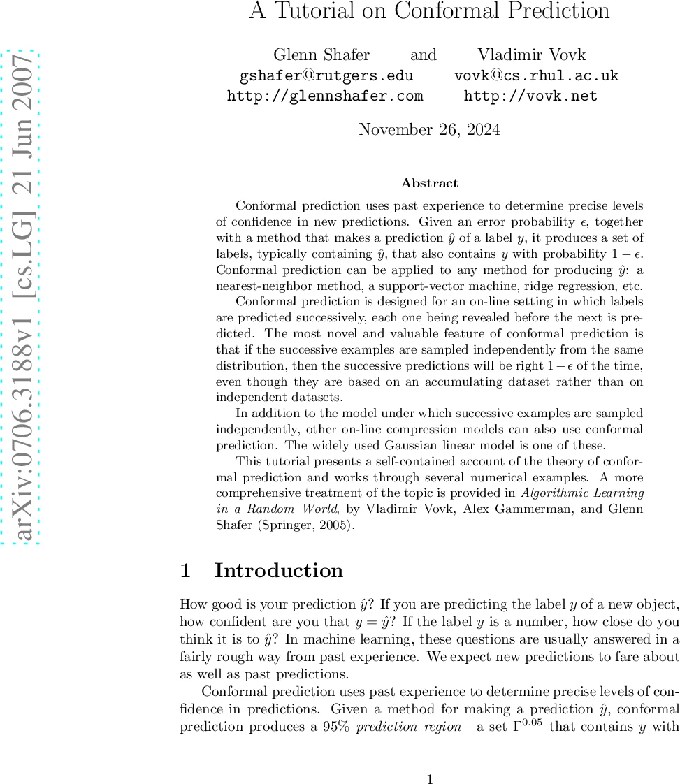 A tutorial on conformal prediction