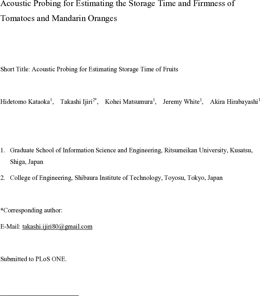 Acoustic Probing for Estimating the Storage Time and Firmness of   Tomatoes and Mandarin Oranges