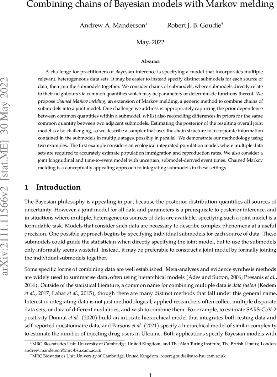 Combining chains of Bayesian models with Markov melding