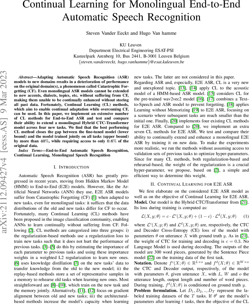 Continual Learning for Monolingual End-to-End Automatic Speech Recognition