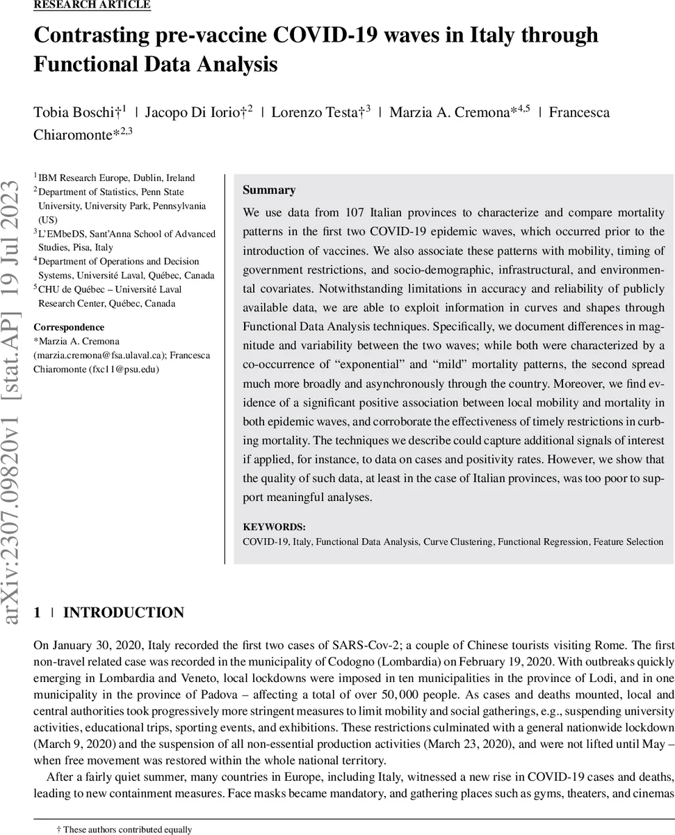 Contrasting pre-vaccine COVID-19 waves in Italy through Functional Data Analysis