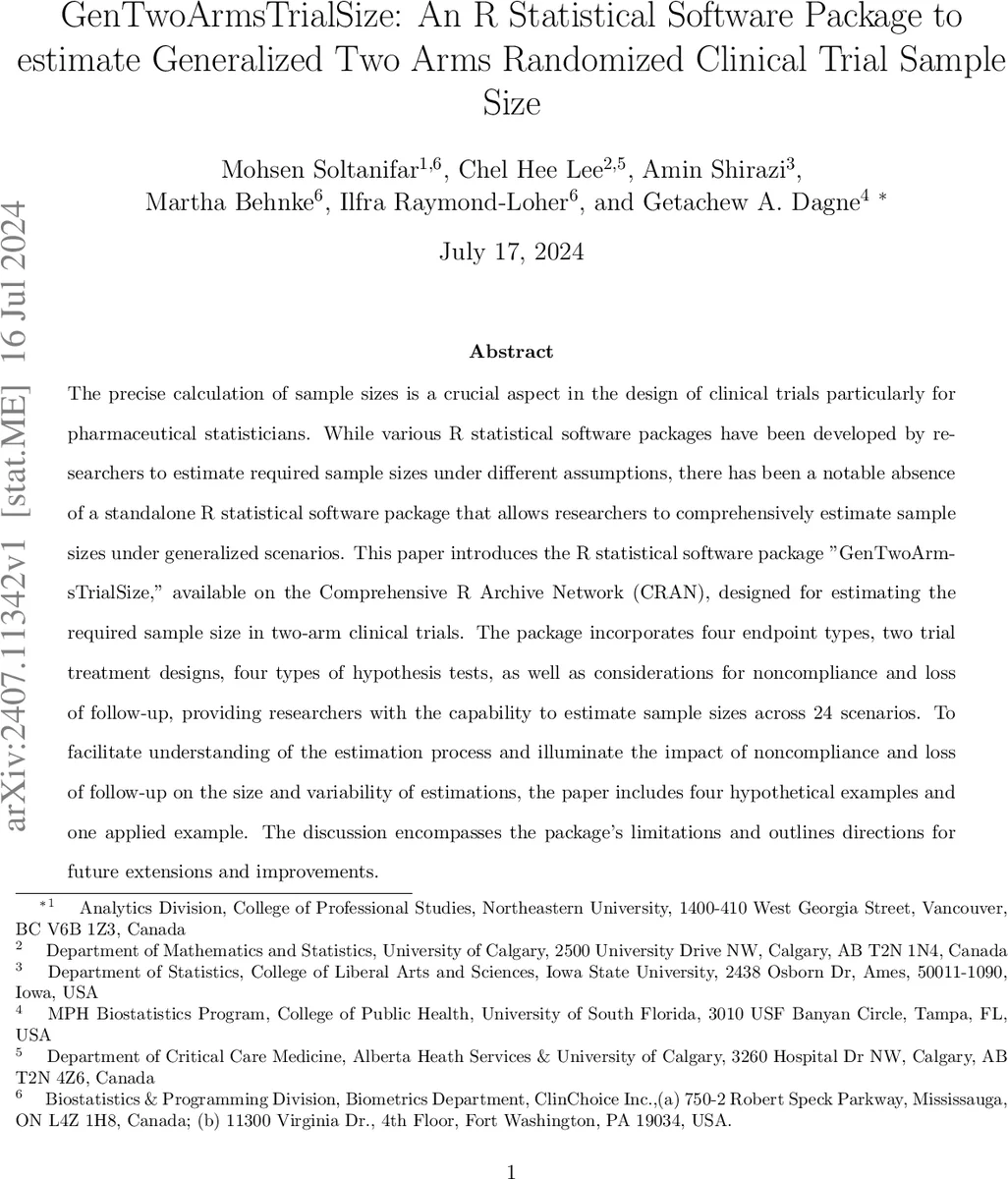 GenTwoArmsTrialSize: An R Statistical Software Package to estimate Generalized Two Arms Randomized Clinical Trial Sample Size