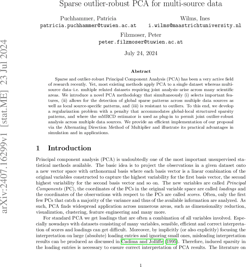 Sparse outlier-robust PCA for multi-source data