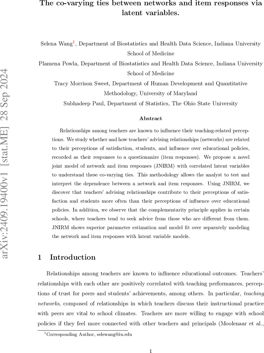 The co-varying ties between networks and item responses via latent variables