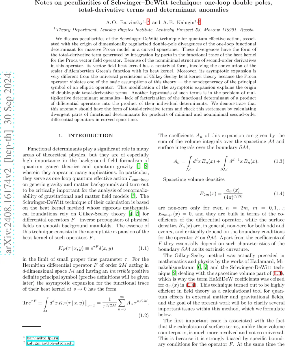 Notes on peculiarities of Schwinger--DeWitt technique: one-loop double poles, total-derivative terms and determinant anomalies