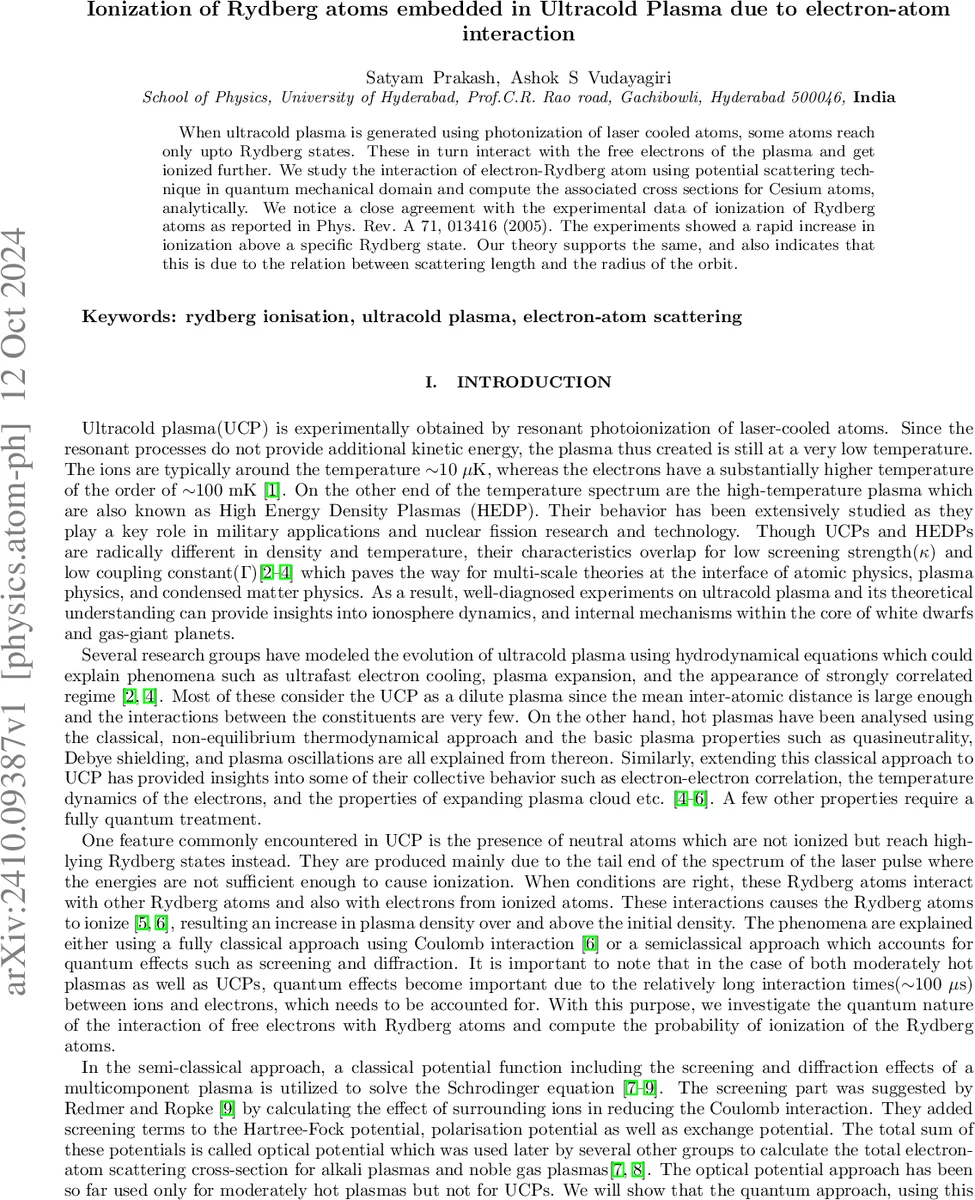 Ionization of Rydberg atoms embedded in Ultracold Plasma due to electron-atom interaction