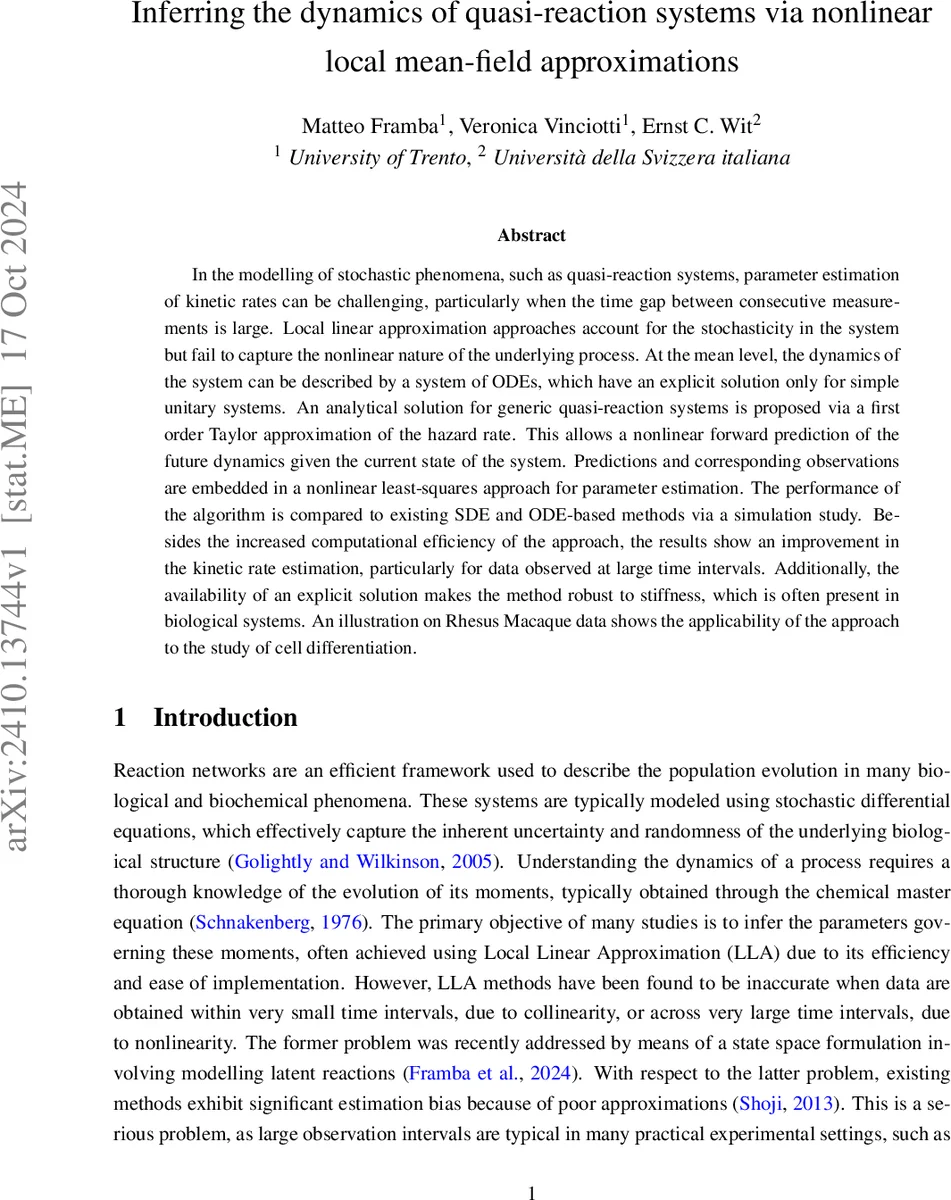 Inferring the dynamics of quasi-reaction systems via nonlinear local mean-field approximations
