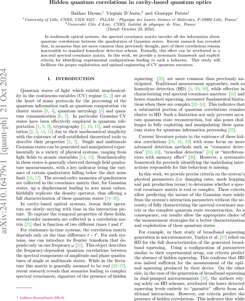 Hidden quantum correlations in cavity-based quantum optics