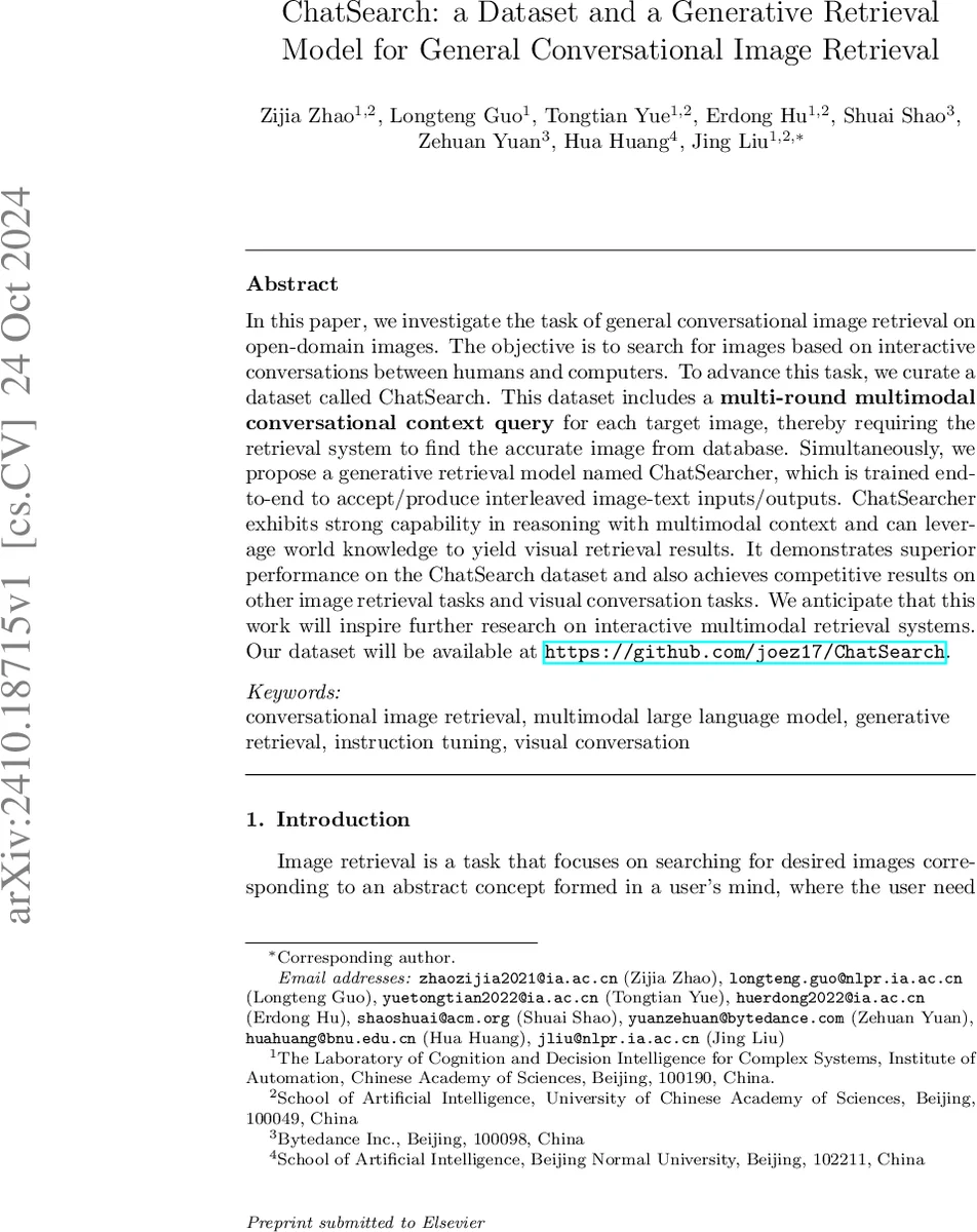 ChatSearch: a Dataset and a Generative Retrieval Model for General Conversational Image Retrieval