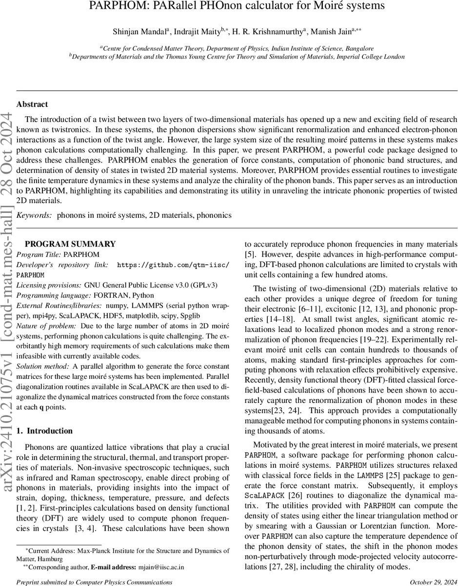 PARPHOM: PARallel PHOnon calculator for Moiré systems