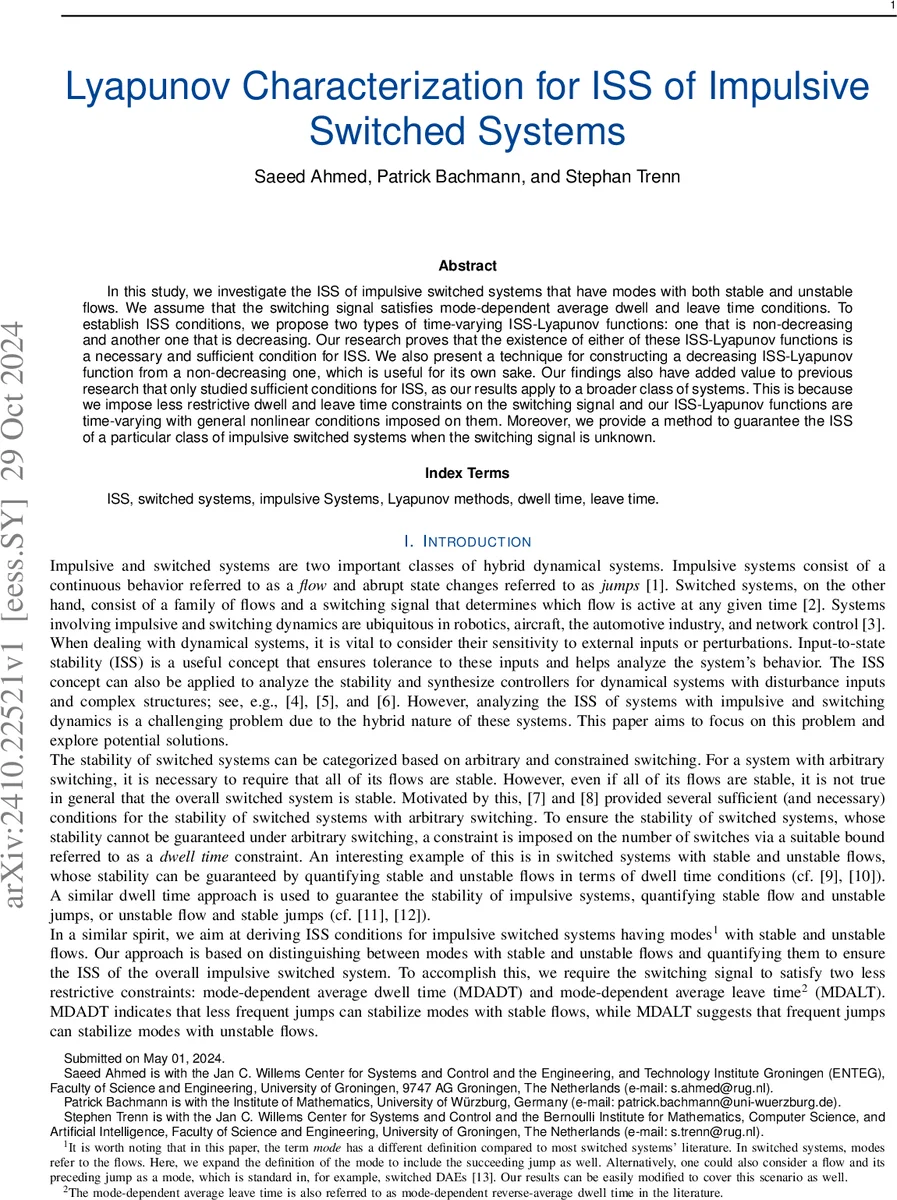 Lyapunov Characterization for ISS of Impulsive Switched Systems
