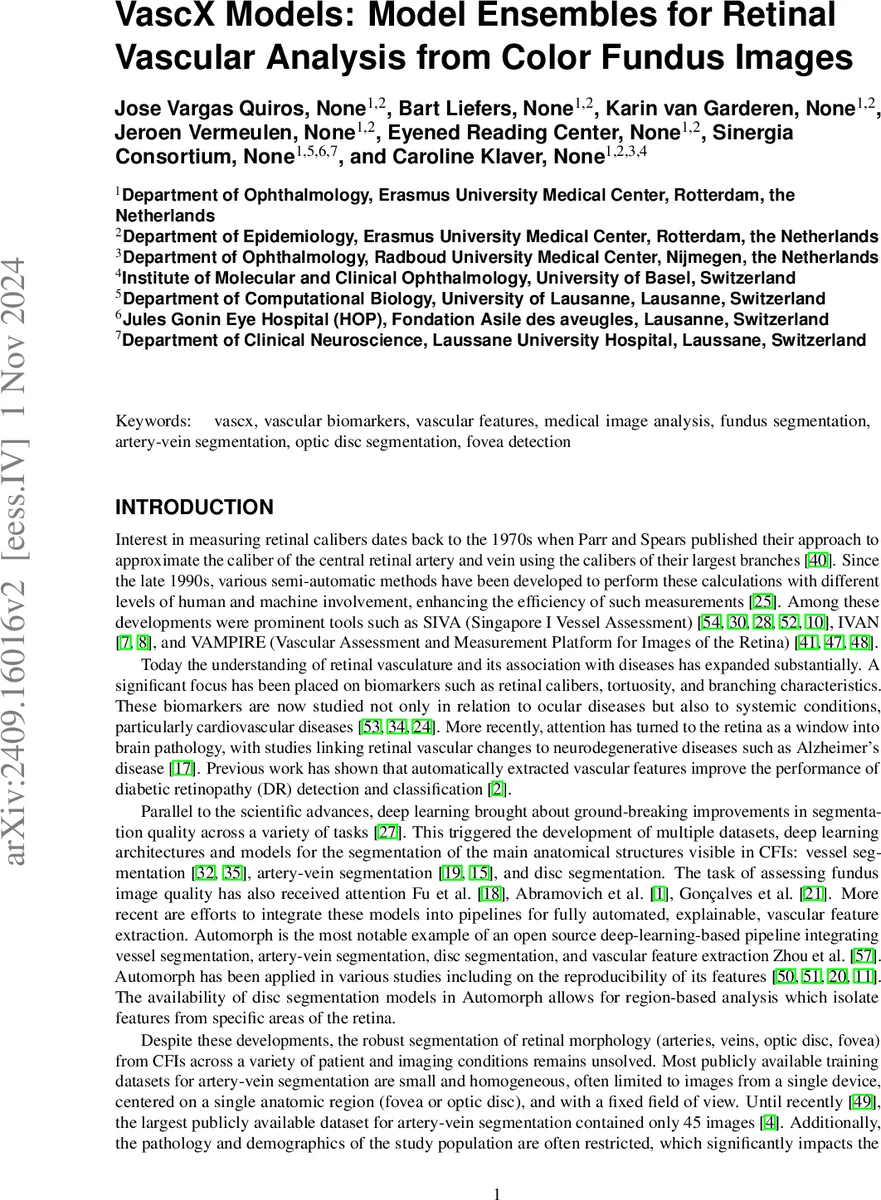 VascX Models: Model Ensembles for Retinal Vascular Analysis from Color Fundus Images
