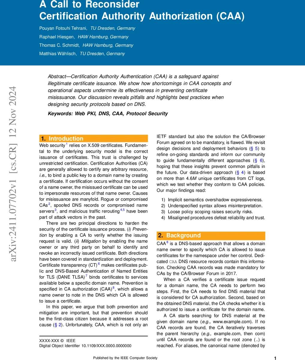 A Call to Reconsider Certification Authority Authorization (CAA)