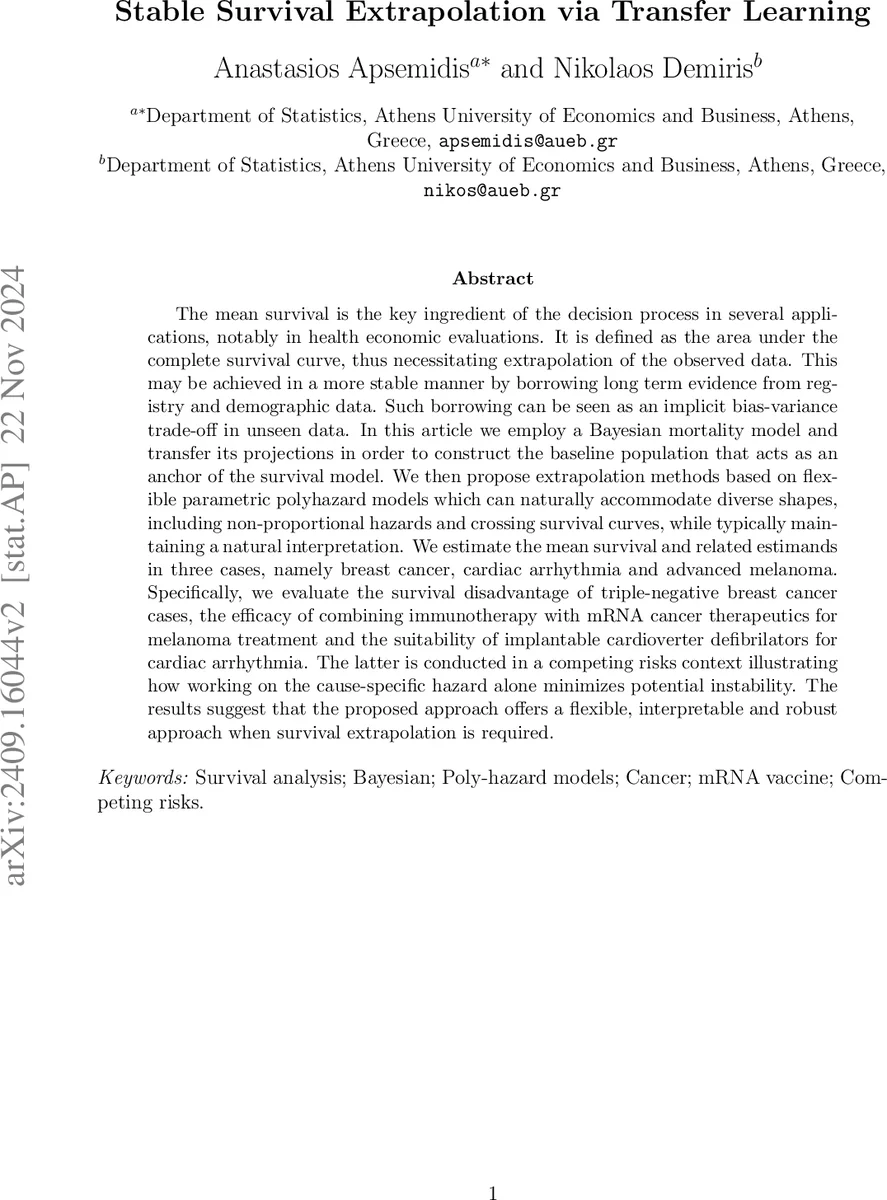 Stable Survival Extrapolation via Transfer Learning