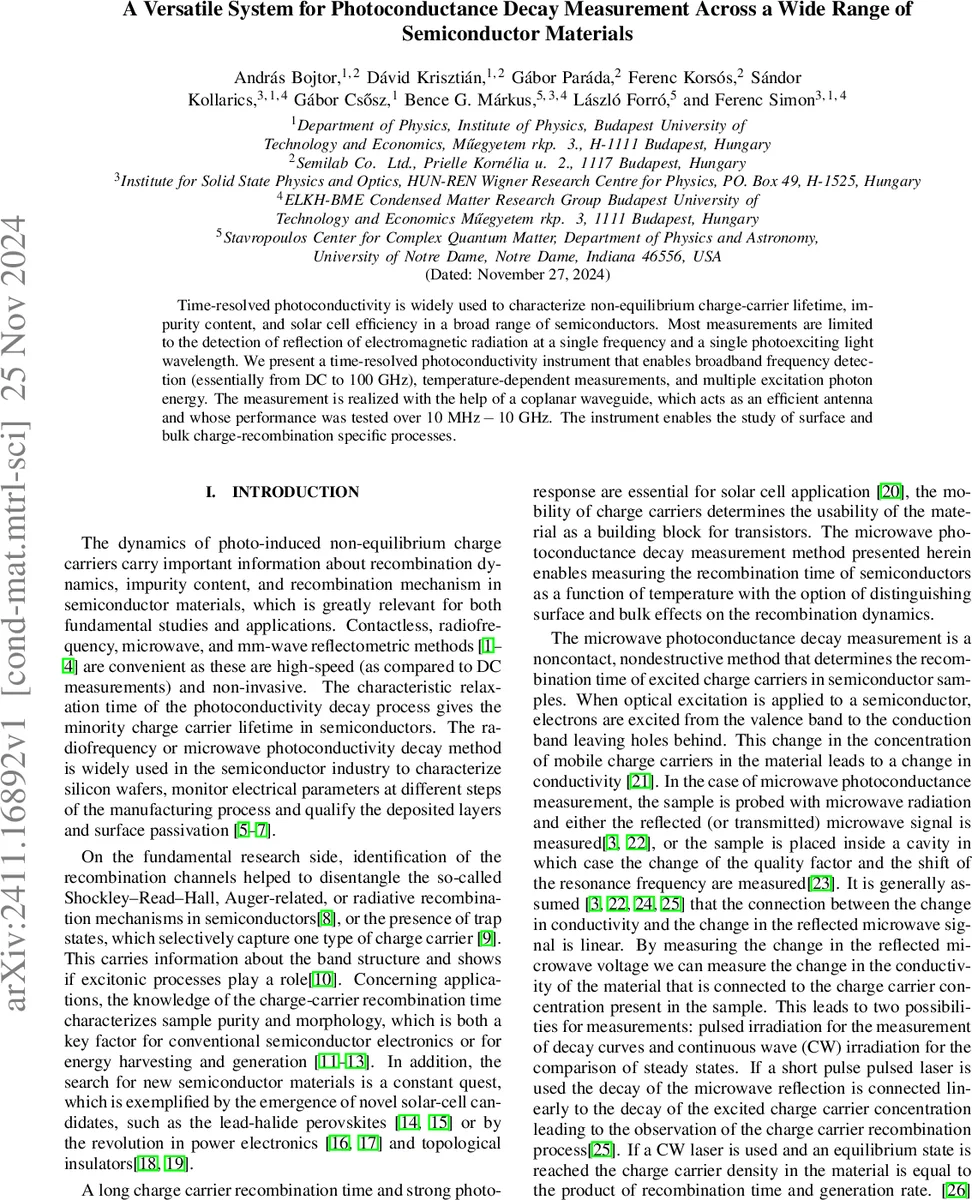 A Versatile System for Photoconductance Decay Measurement Across a Wide Range of Semiconductor Materials