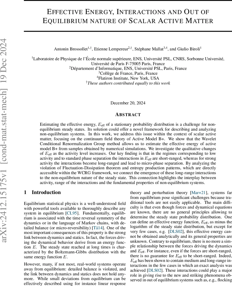 Effective Energy, Interactions And Out Of Equilibrium Nature Of Scalar Active Matter