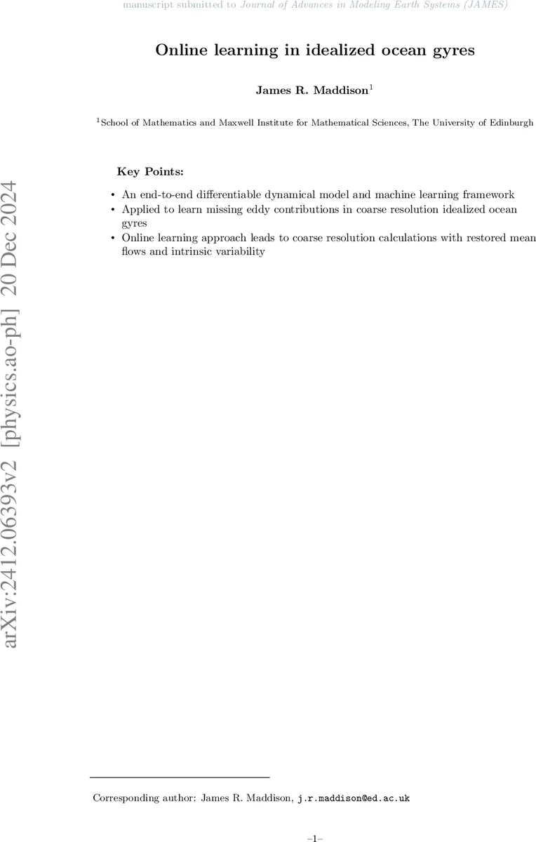 Online learning in idealized ocean gyres