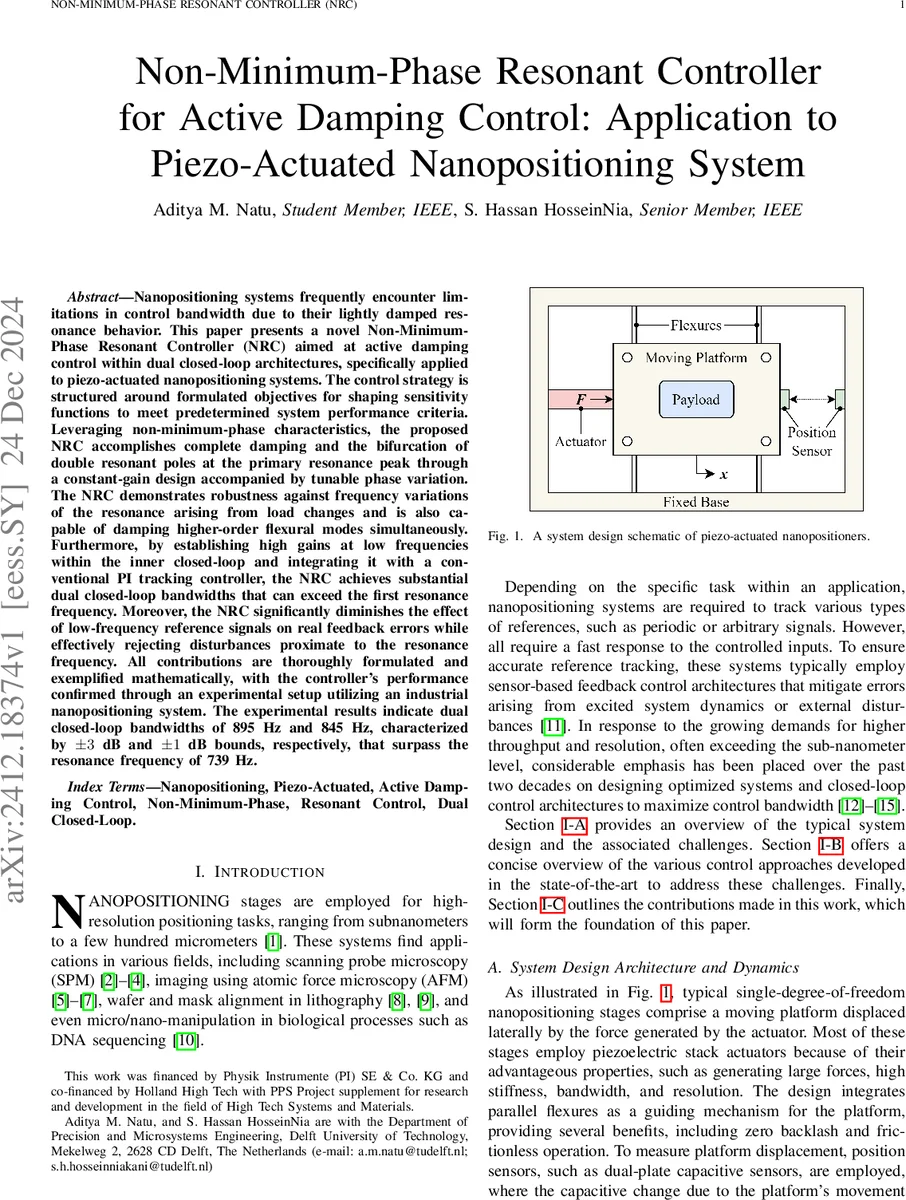 Non-Minimum-Phase Resonant Controller for Active Damping Control: Application to Piezo-Actuated Nanopositioning System