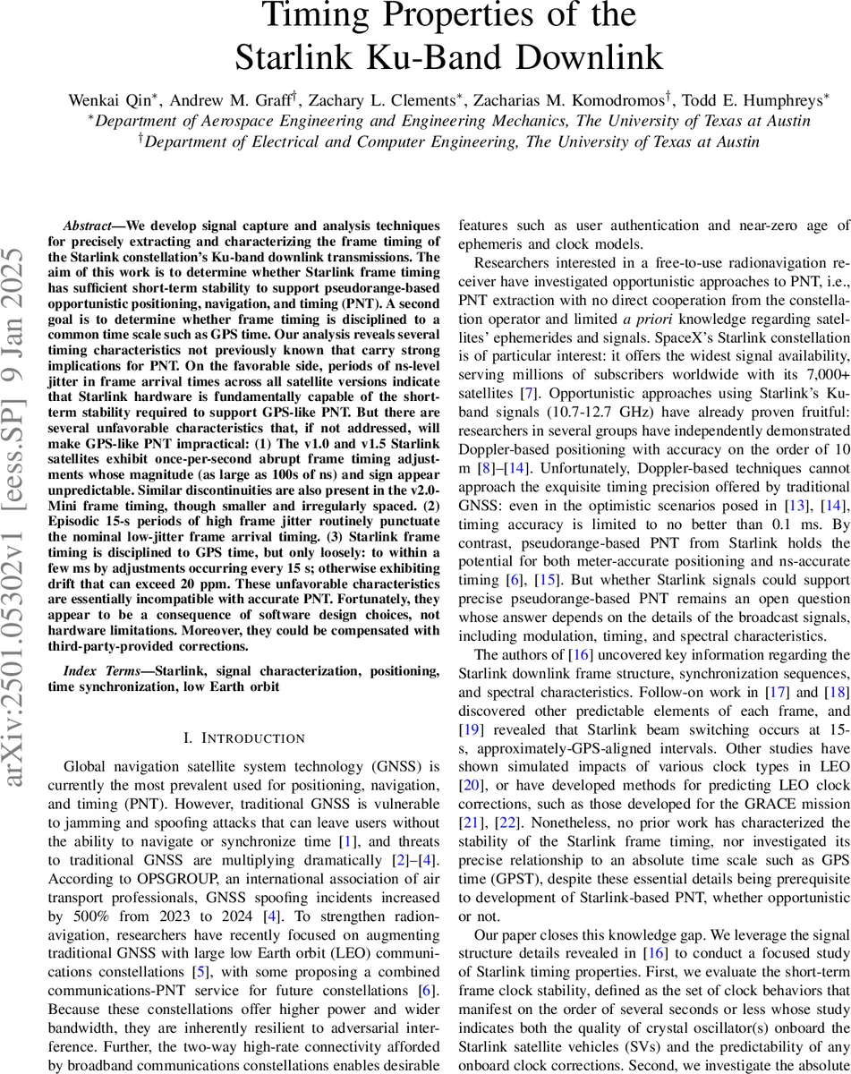 Timing Properties of the Starlink Ku-Band Downlink