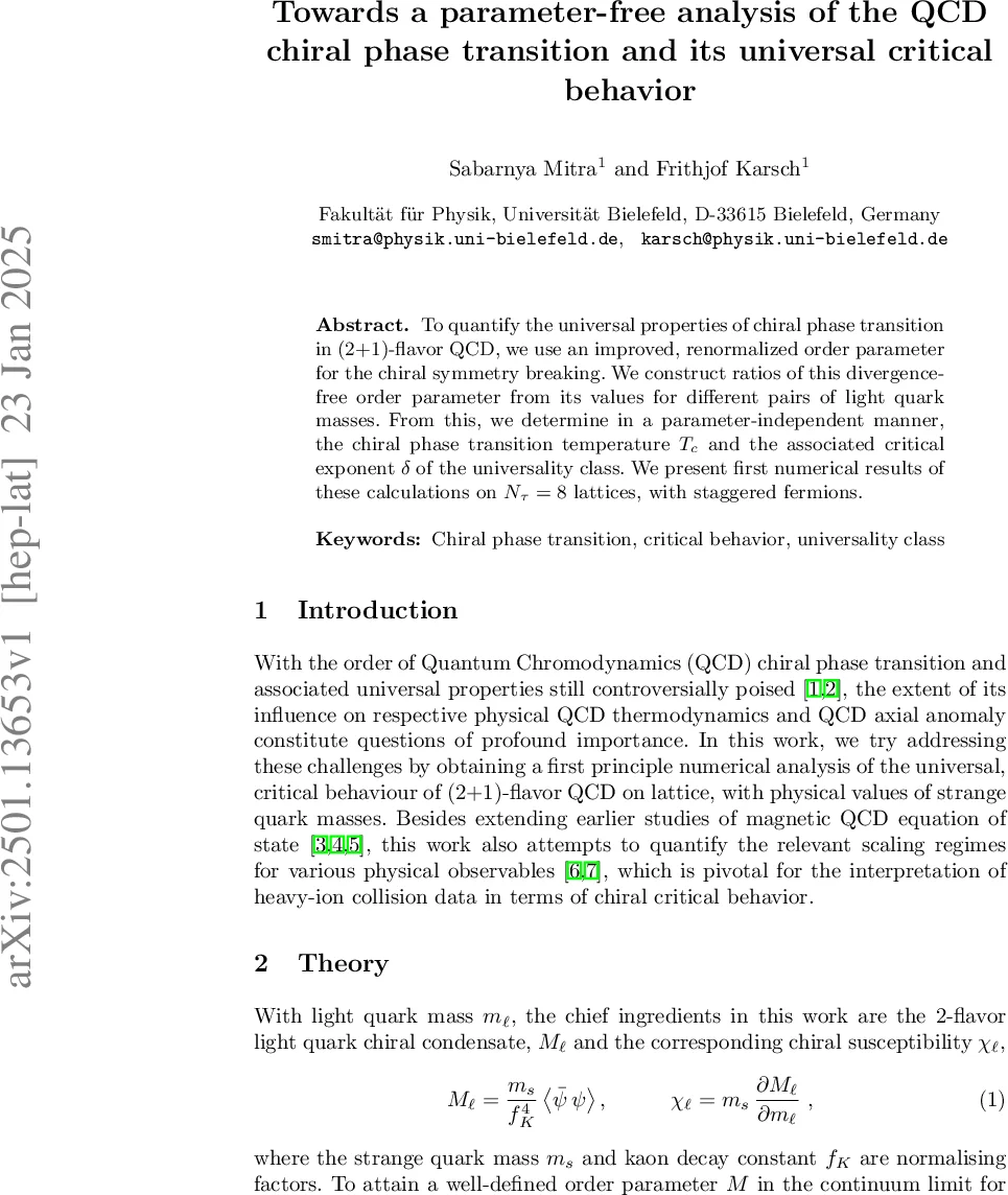 Towards a parameter-free analysis of the QCD chiral phase transition and its universal critical behavior