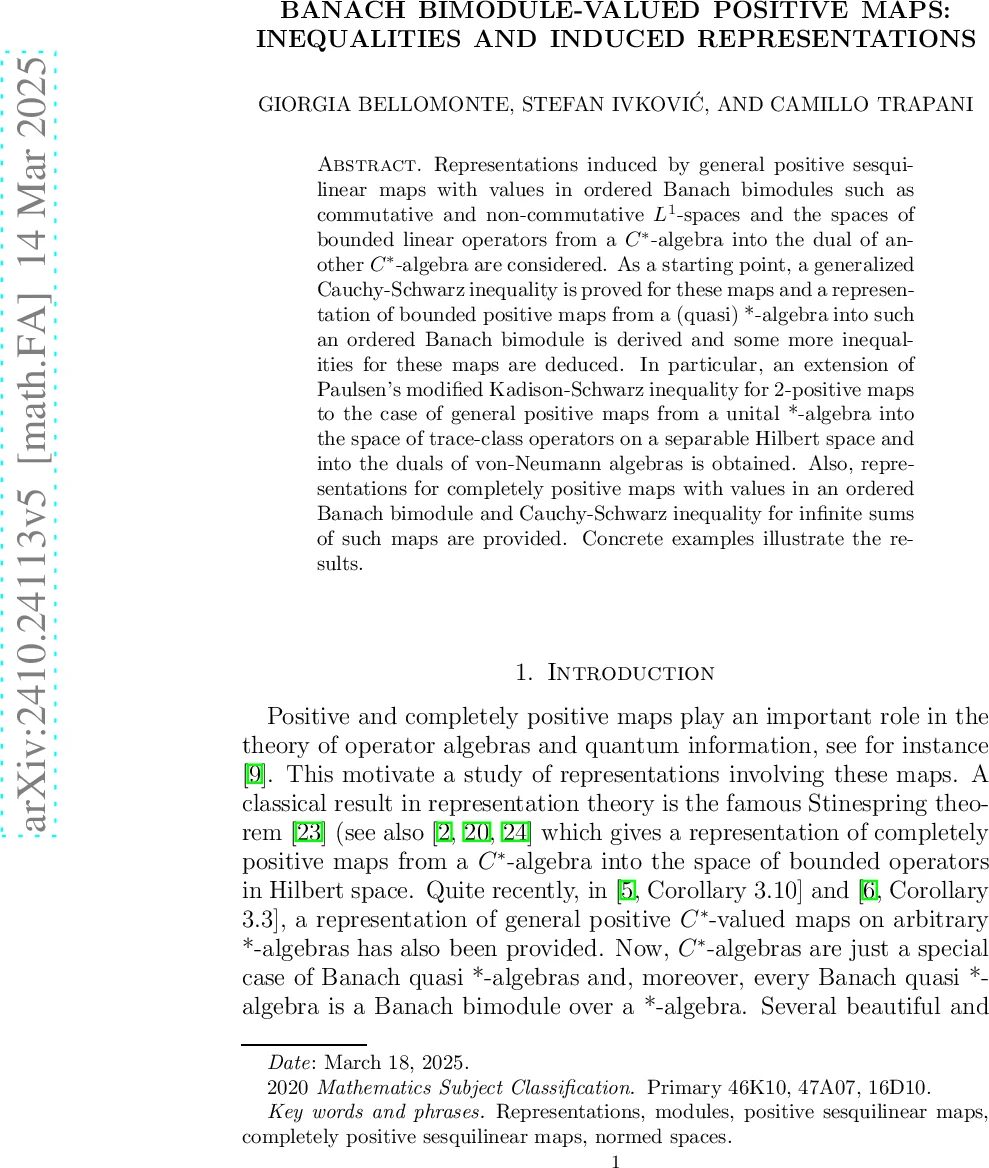Banach bimodule-valued positive maps: Inequalities and induced representations