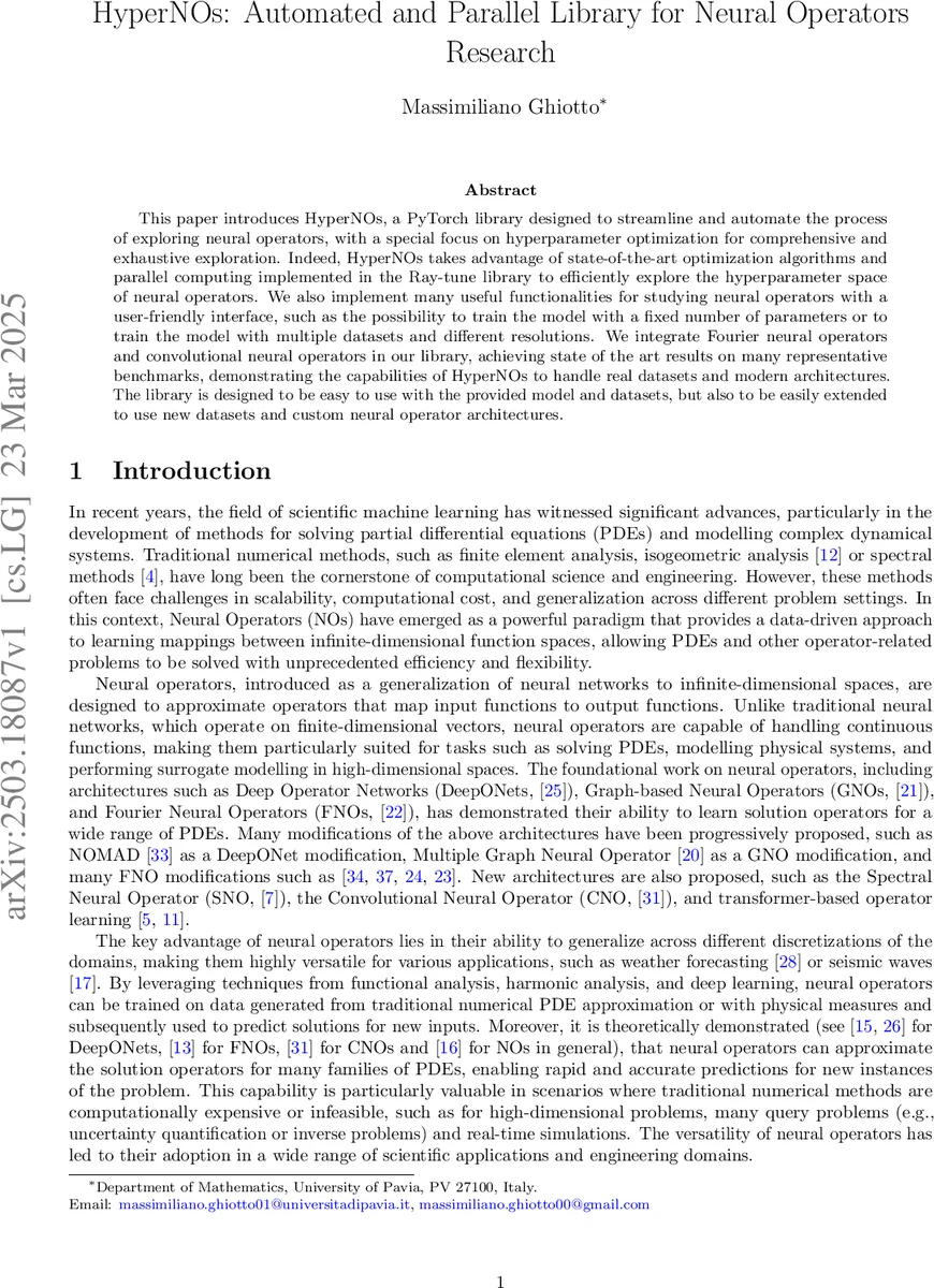 HyperNOs: Automated and Parallel Library for Neural Operators Research