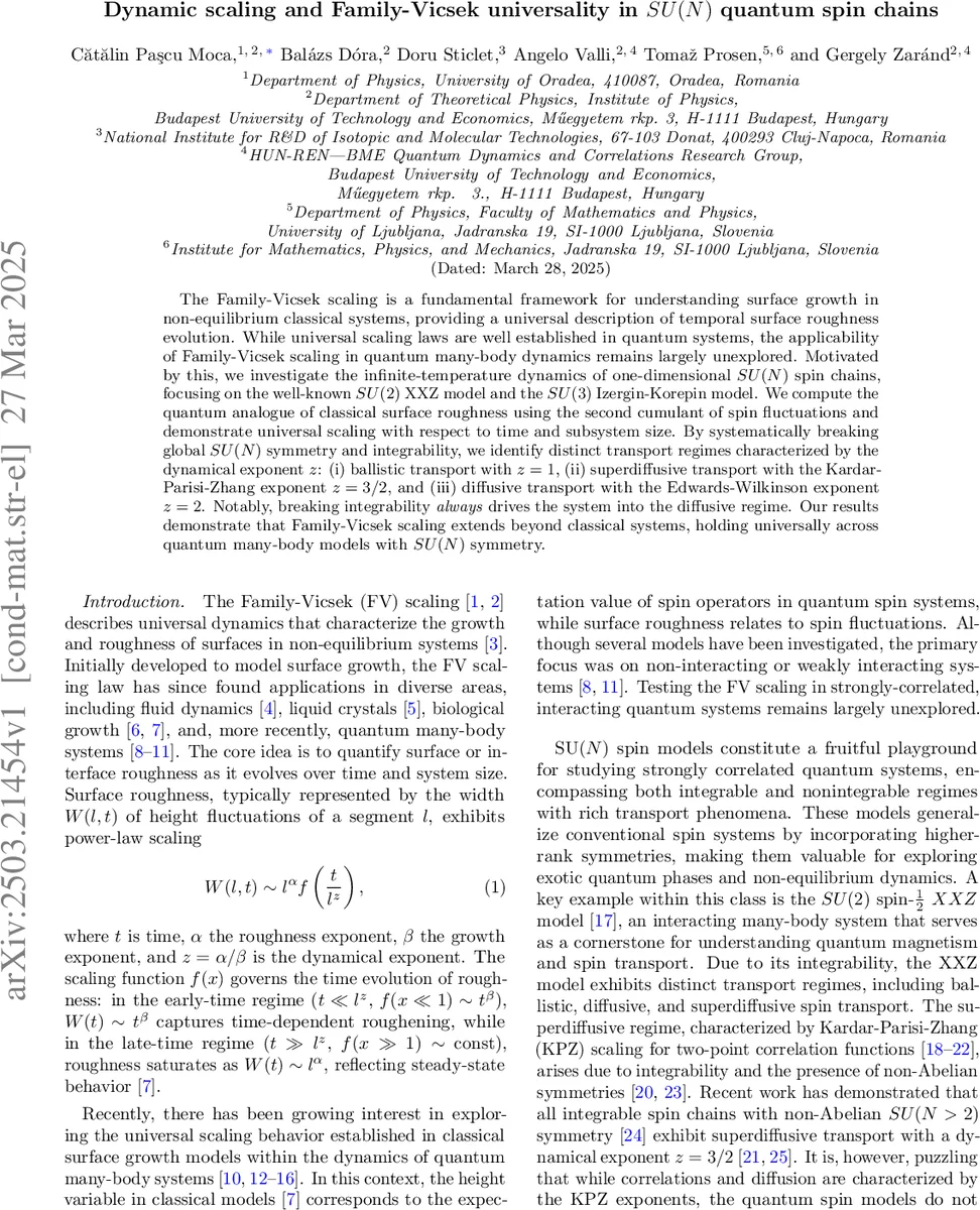 Dynamic scaling and Family-Vicsek universality in $SU(N)$ quantum spin chains