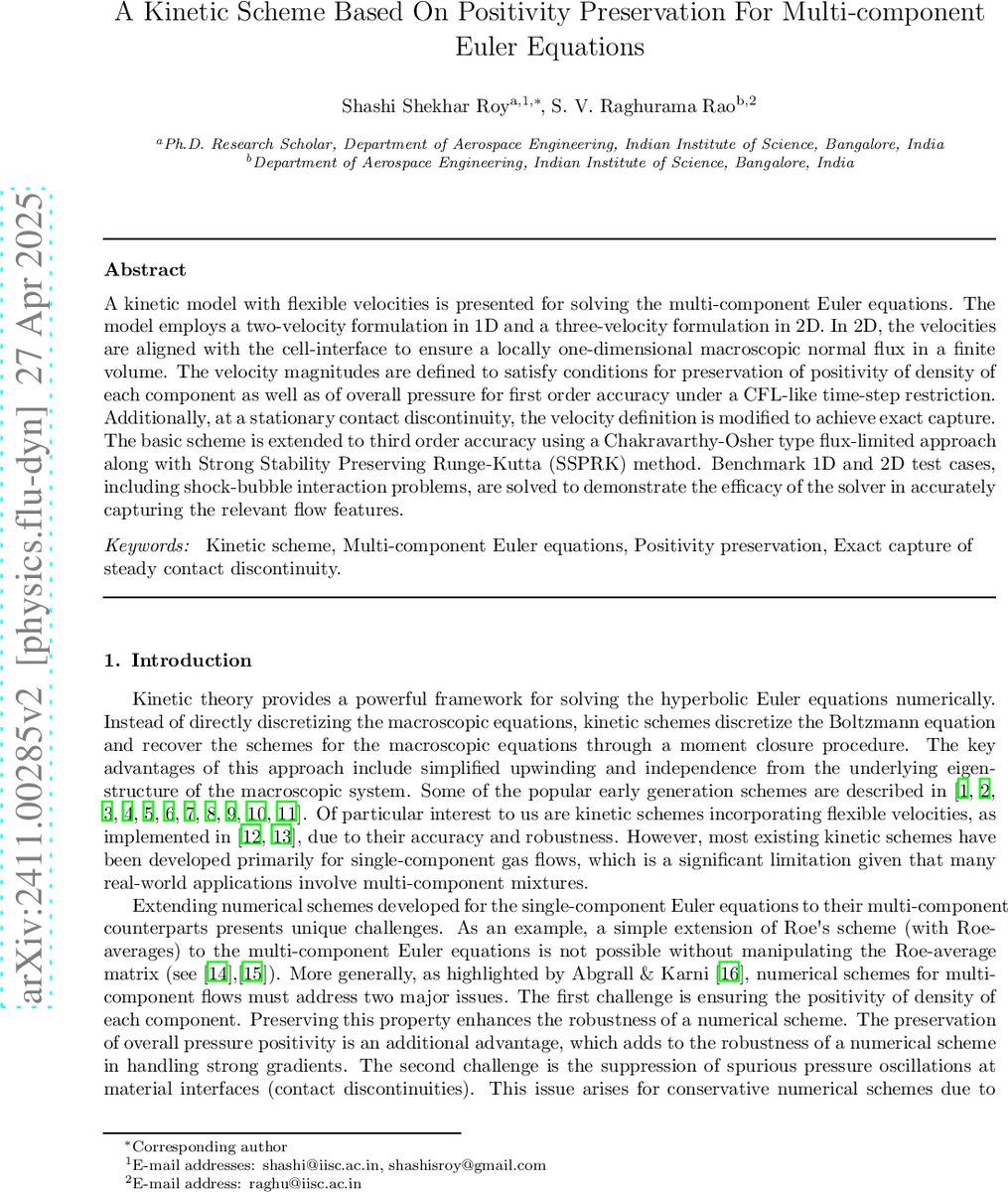 A Kinetic Scheme Based On Positivity Preservation For Multi-component Euler Equations