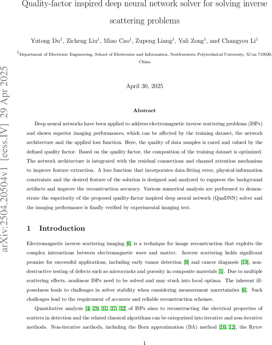 Quality-factor inspired deep neural network solver for solving inverse scattering problems