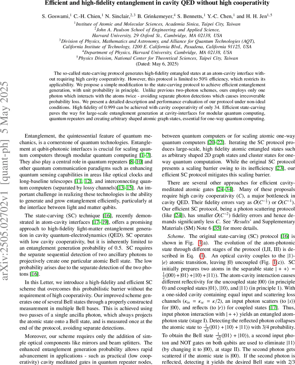 Efficient and high-fidelity entanglement in cavity QED without high cooperativity