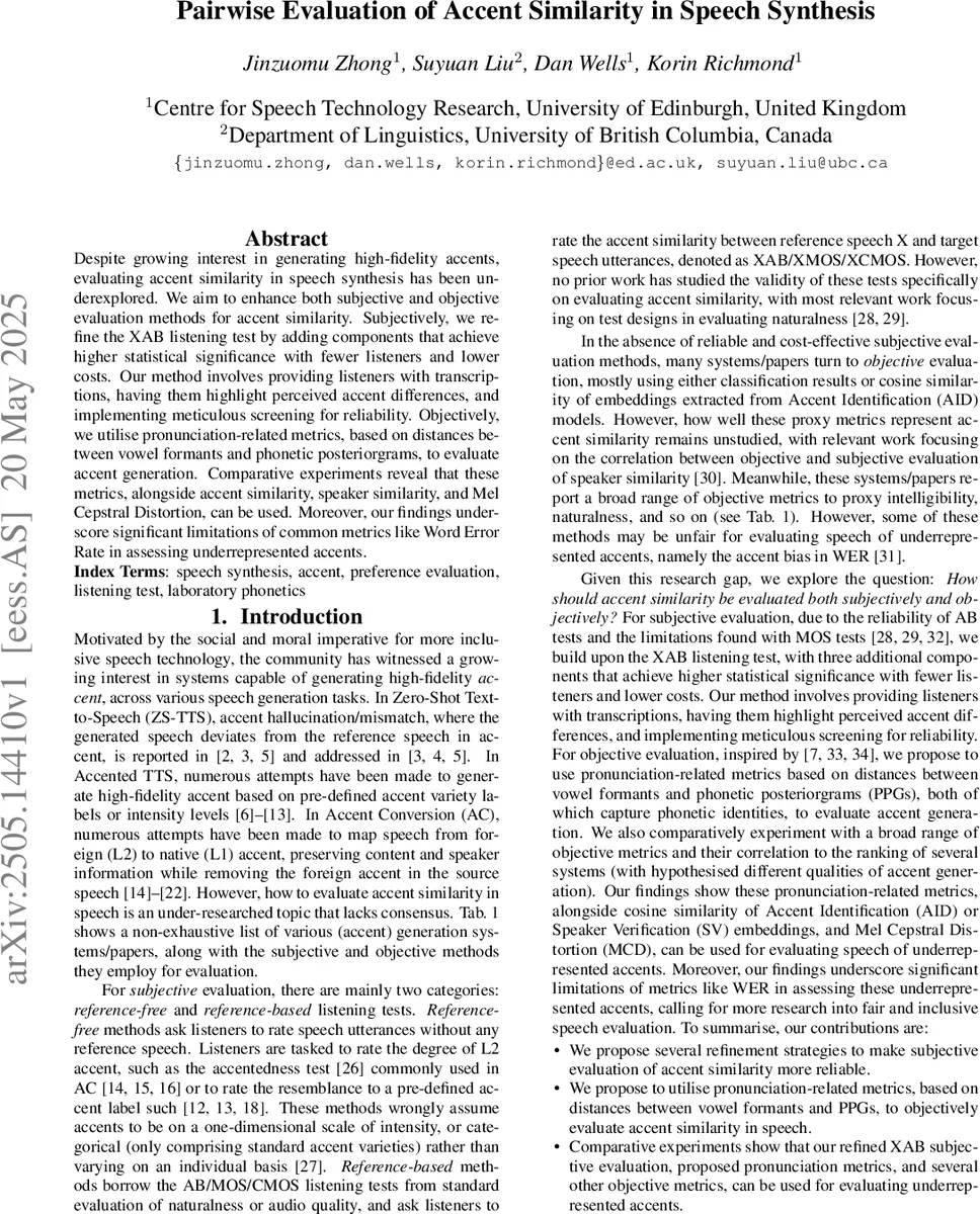 Pairwise Evaluation of Accent Similarity in Speech Synthesis