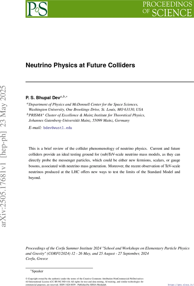 Neutrino Physics at Future Colliders