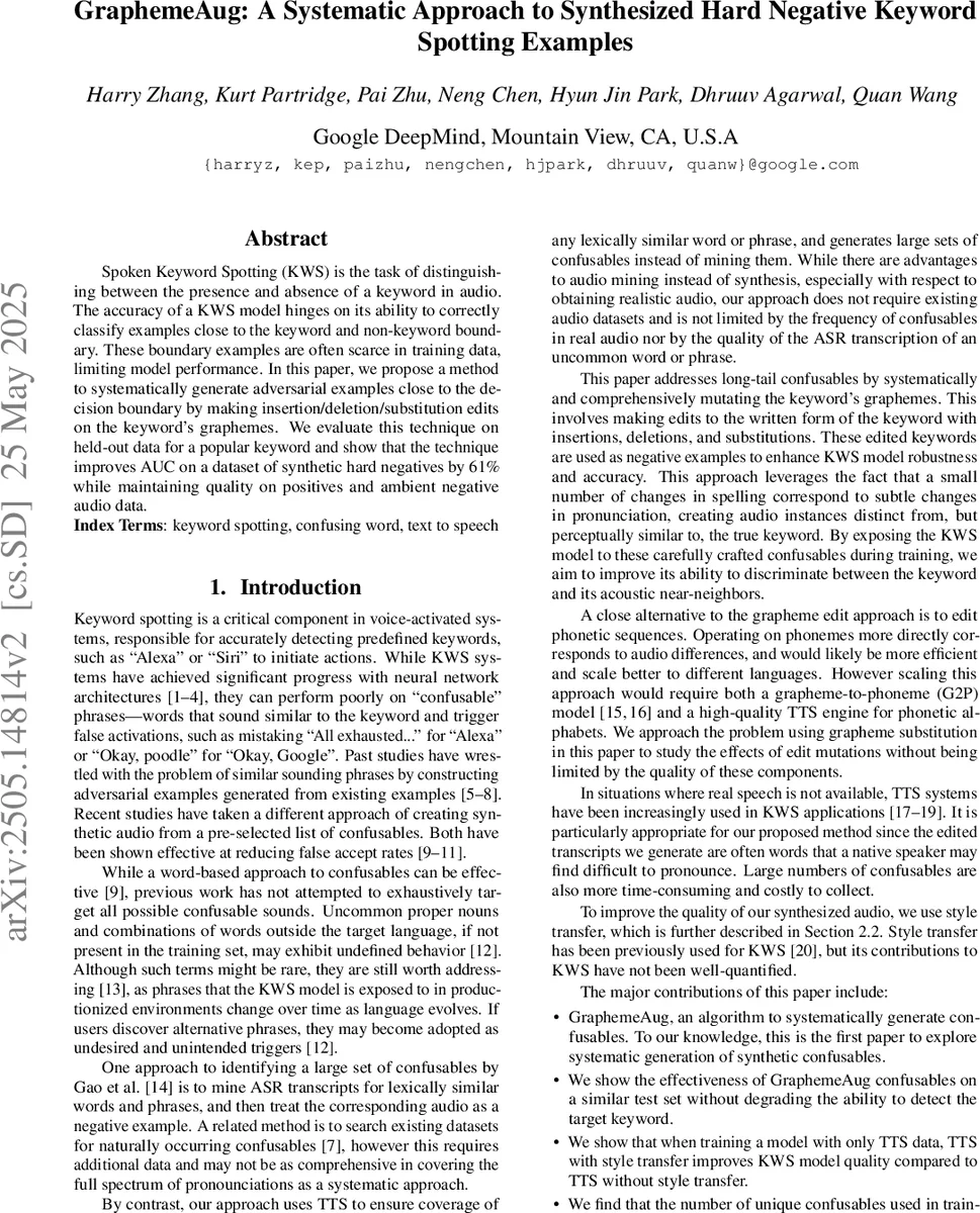 GraphemeAug: A Systematic Approach to Synthesized Hard Negative Keyword Spotting Examples