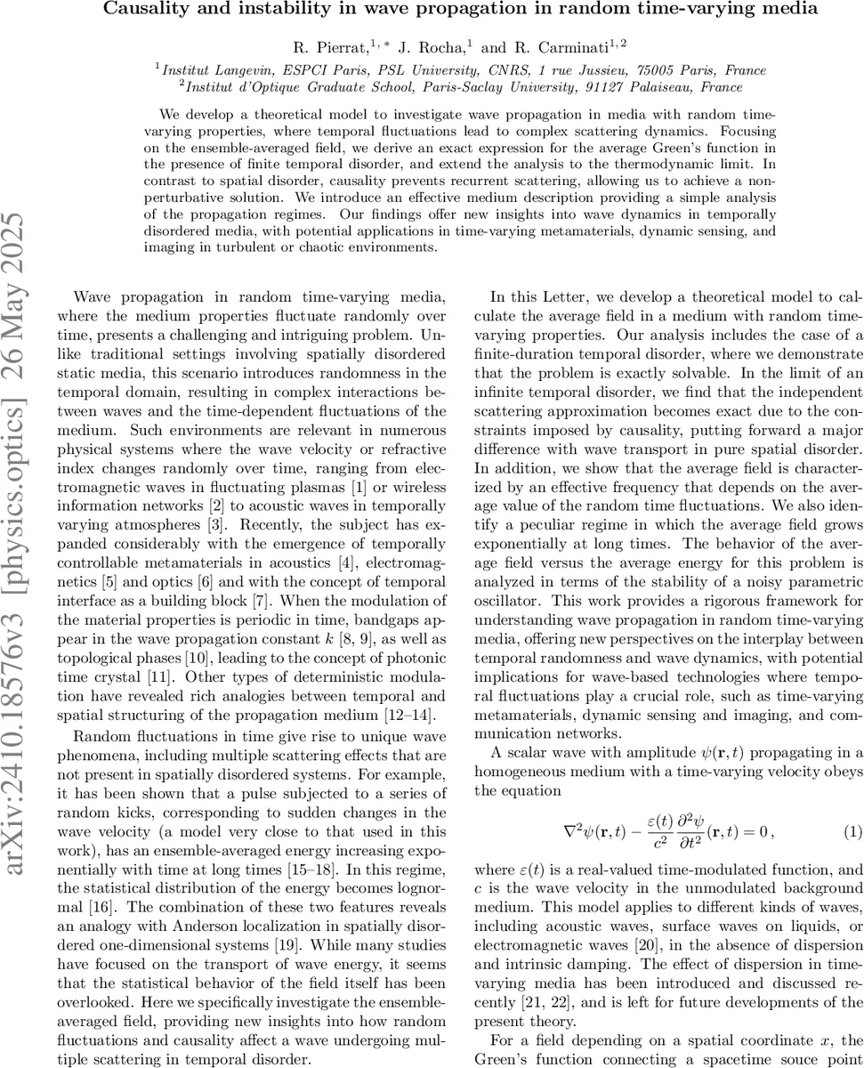 Causality and instability in wave propagation in random time-varying media
