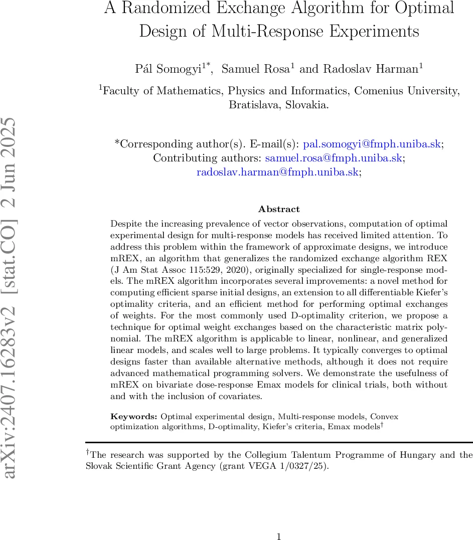 A Randomized Exchange Algorithm for Optimal Design of Multi-Response Experiments